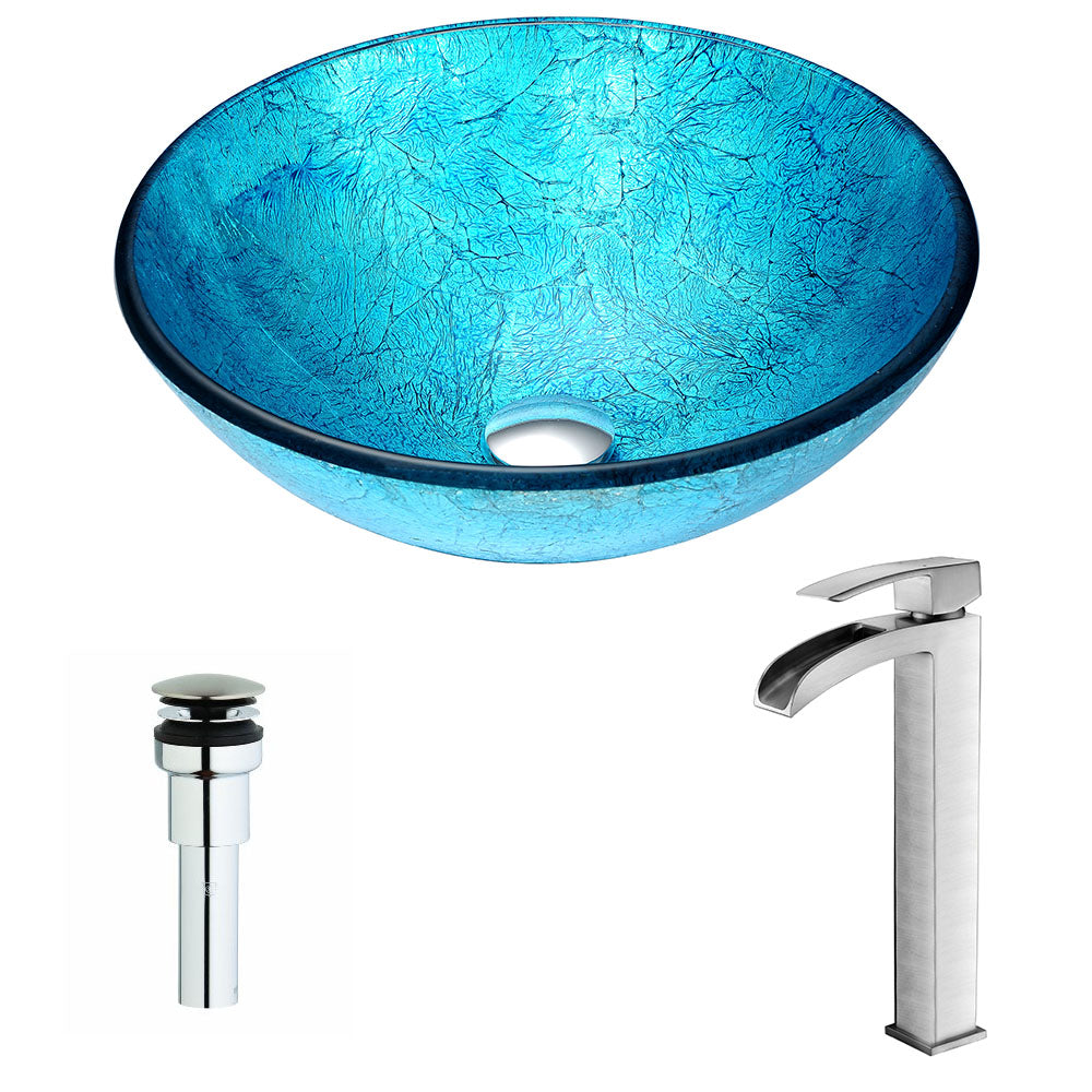 Accent Series Deco-Glass Vessel Sink in Blue Ice with Key Faucet