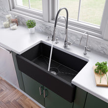 Load image into Gallery viewer, ALFI brand AB3318HS-BM 33&quot; Black Matte Reversible Smooth / Fluted Single Bowl Fireclay Farm Sink