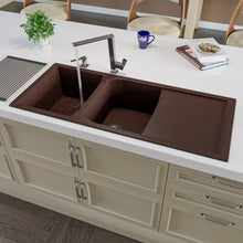 Load image into Gallery viewer, ALFI brand AB4620DI-C Chocolate 46&quot; Double Bowl Granite Composite Kitchen Sink with Drainboard