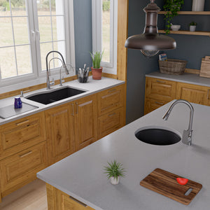 ALFI brand AB3320UM-BLA Black 33" Double Bowl Undermount Granite Composite Kitchen Sink