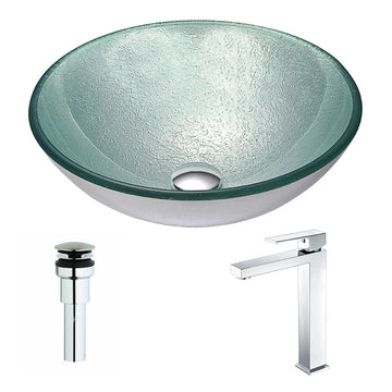 Spirito Series Deco-Glass Vessel Sink in Churning Silver with Enti Faucet