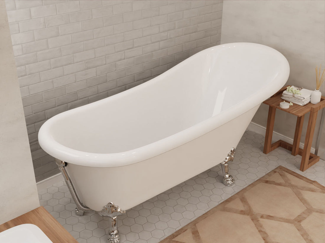 67.32” Diamante Slipper-Style Acrylic Claw Foot Tub in White