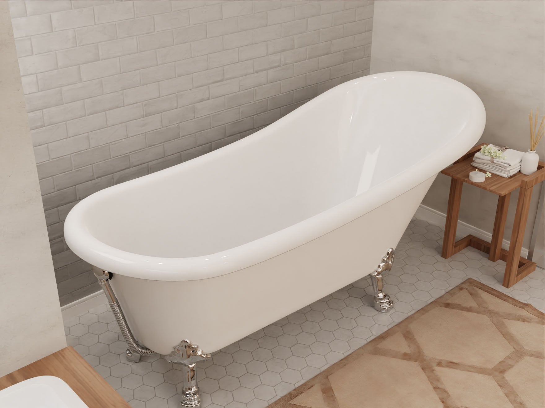 67.32” Diamante Slipper-Style Acrylic Claw Foot Tub in White