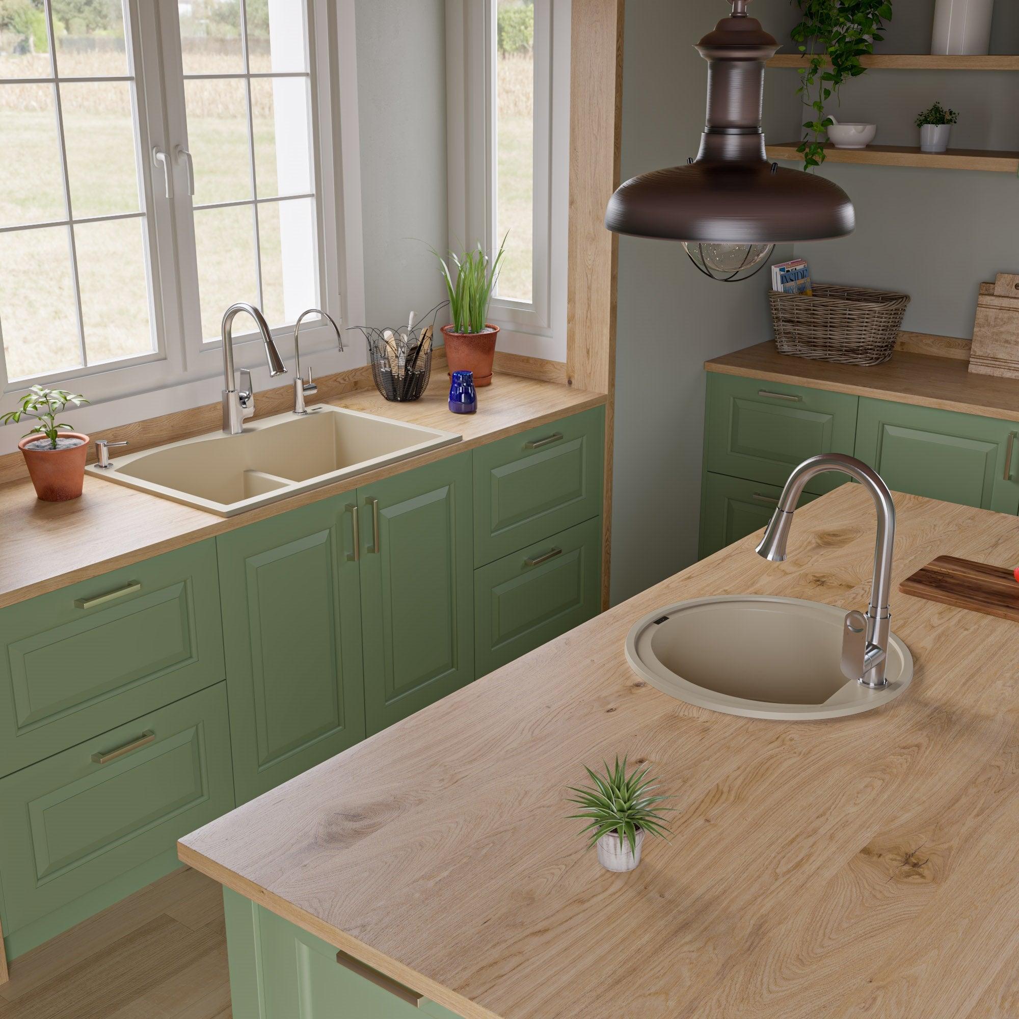 ALFI brand AB3320DI-B Biscuit 33" Double Bowl Drop In Granite Composite Kitchen Sink