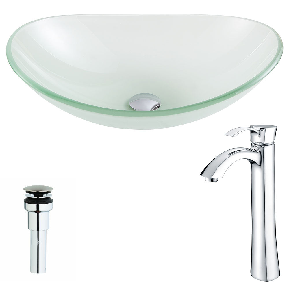Forza Series Deco-Glass Vessel Sink in Lustrous Frosted with Harmony Faucet