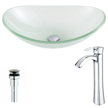 Forza Series Deco-Glass Vessel Sink in Lustrous Frosted with Harmony Faucet