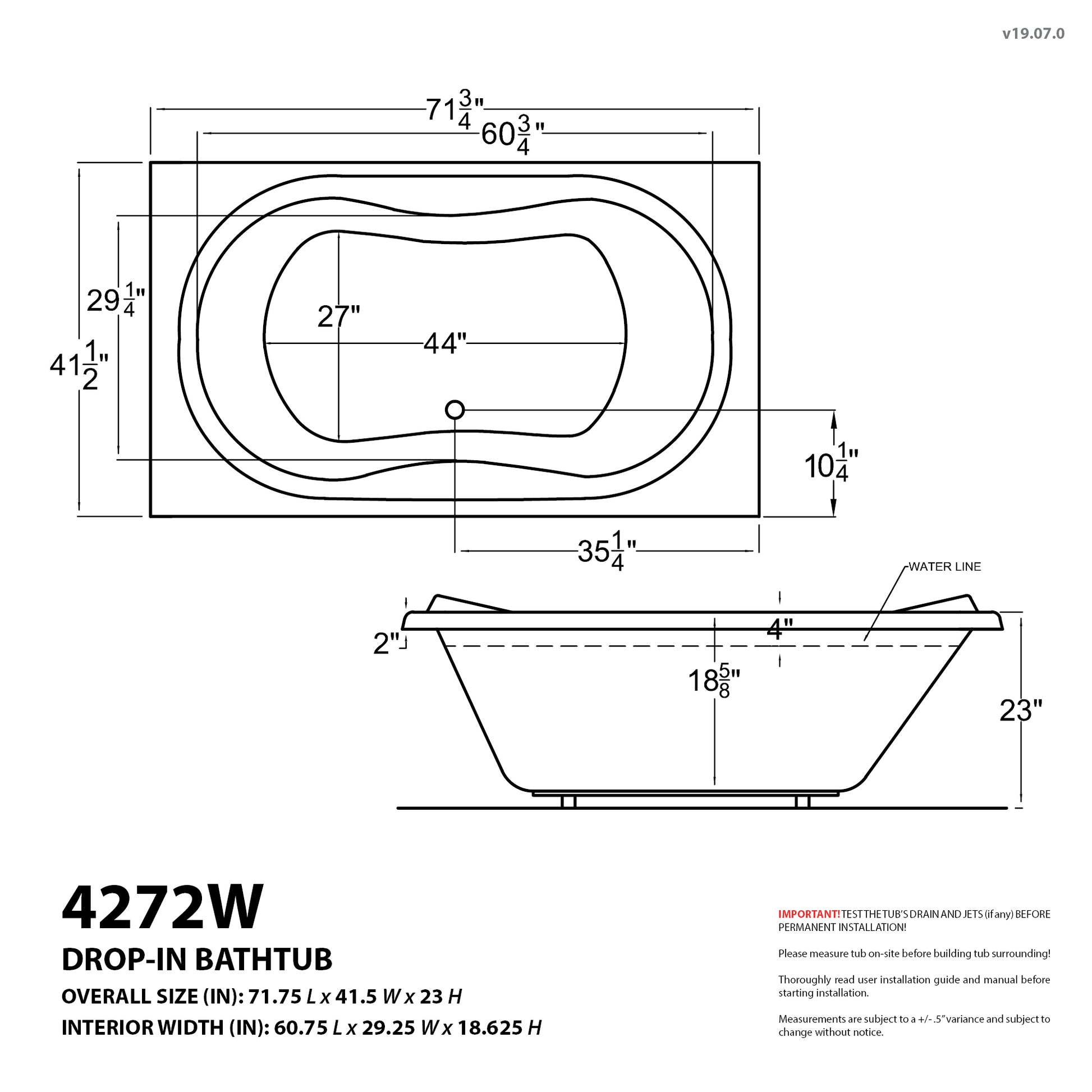 Atlantis Whirlpools Whisper 42 x 72 Rectangular Air Jetted Bathtub