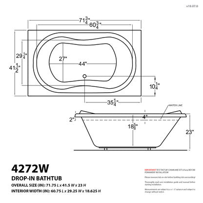 Atlantis Whirlpools Whisper 42 x 72 Rectangular Air Jetted Bathtub