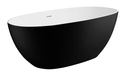 ALFI brand AB9975BM 59" Black & White Matte Oval Solid Surface Resin Soaking Bathtub