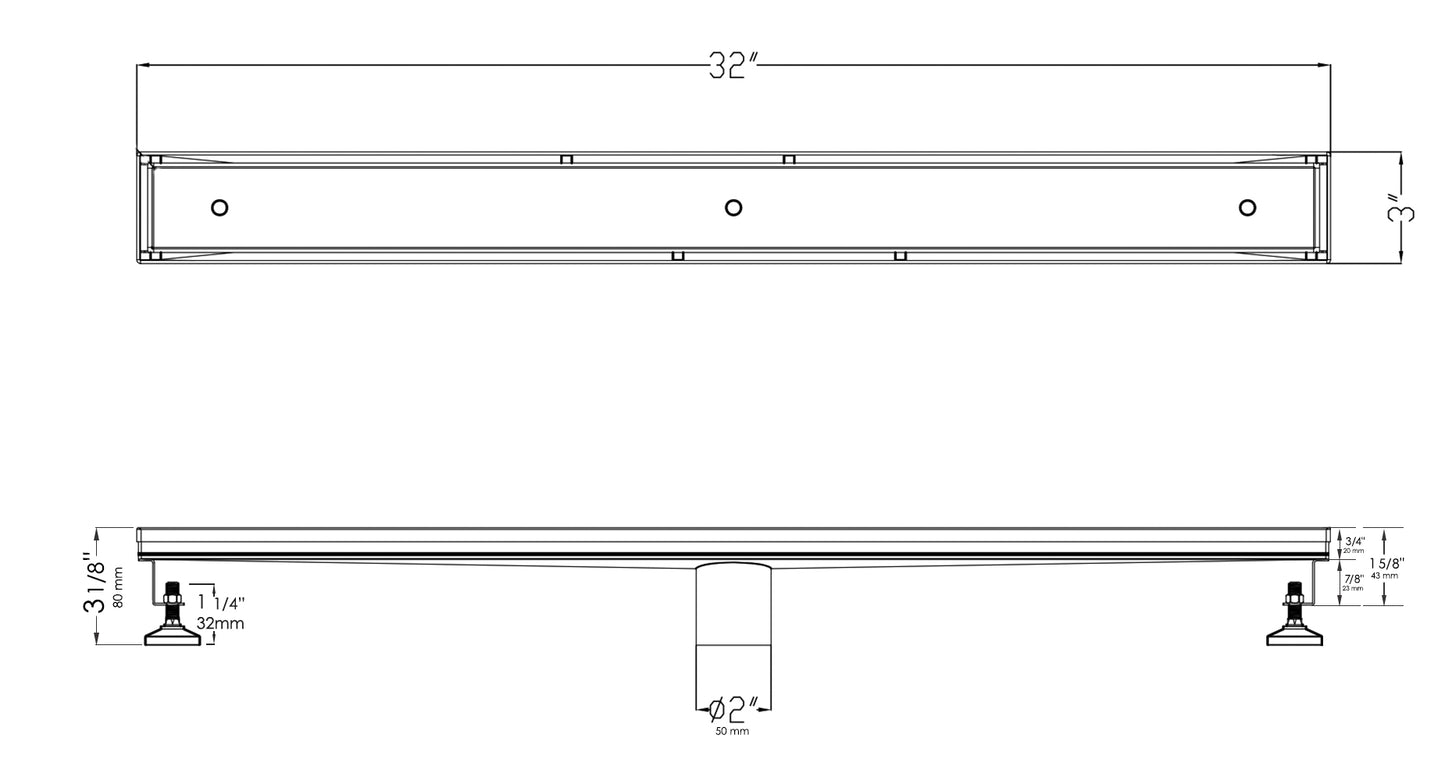 ALFI brand ABLD32A 32" Modern Stainless Steel Linear Shower Drain  w/o Cover