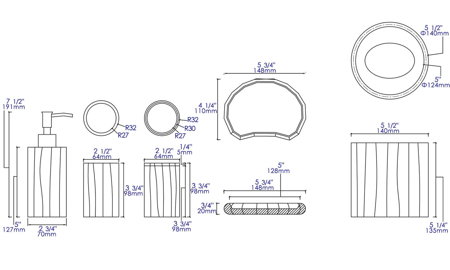 ALFI brand ABCO1022 5 Piece Solid Concrete Bathroom Accessory Set