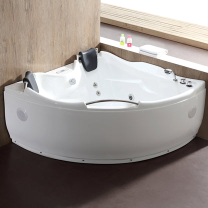 EAGO AM125ETL 5 ft Corner Acrylic White Whirlpool Bathtub for Two w Fixtures