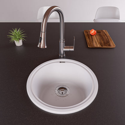 ALFI brand AB1717DI-W White 17" Drop-In Round Granite Composite Kitchen Prep Sink