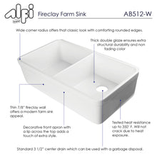Load image into Gallery viewer, ALFI brand AB512-W White 32&quot; Double Bowl Lip Apron Fireclay Farmhouse Kitchen Sink with 1 3/4&quot; Lip