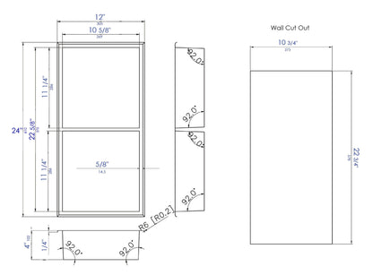 ALFI brand ABNC1224-W 12 x 24 White Matte Stainless Steel Vertical Double Shelf Bath Shower Niche