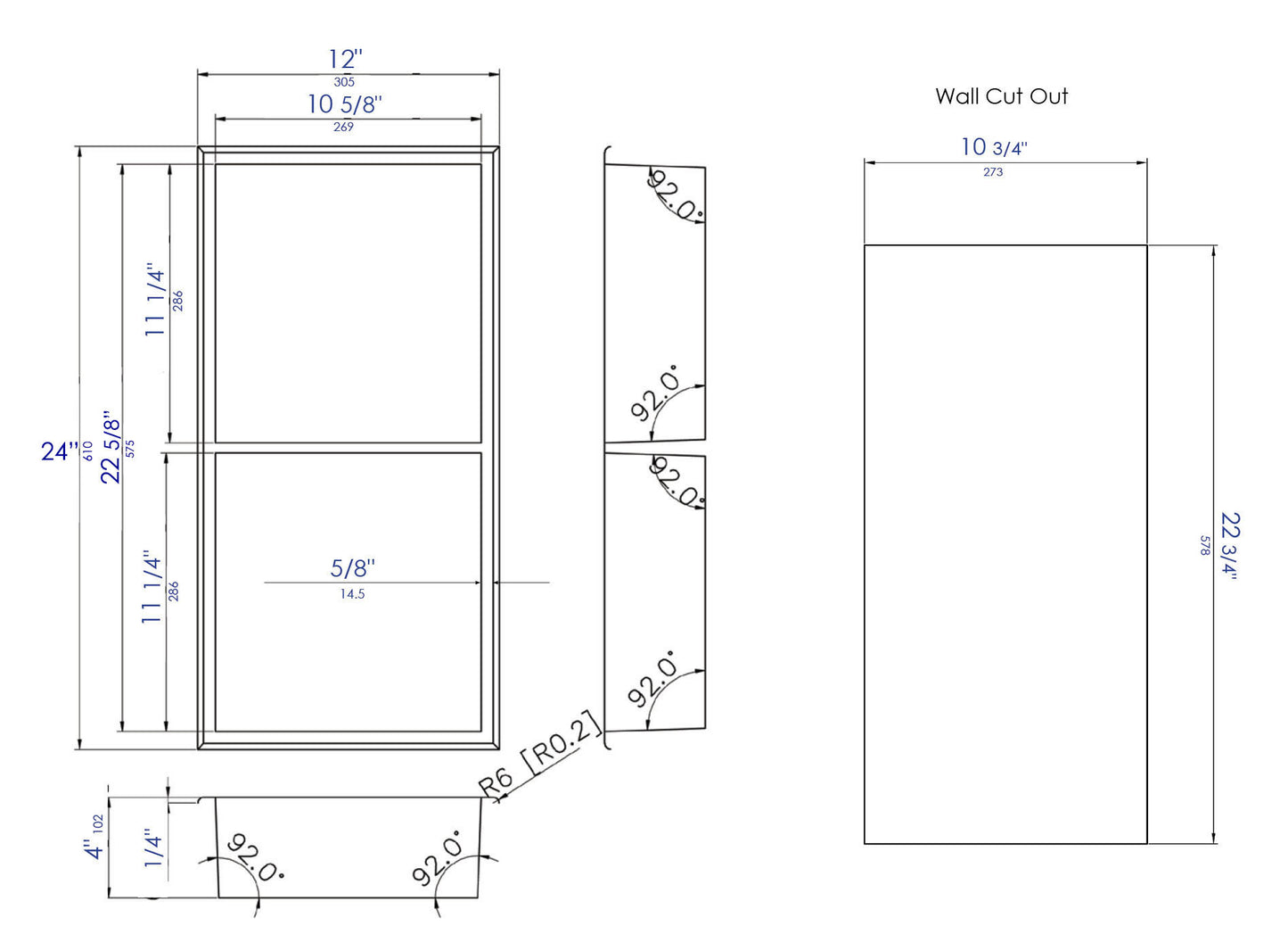 ALFI brand ABNC1224-BLA 12 x 24 Black Matte Stainless Steel Vertical Double Shelf Bath Shower Niche