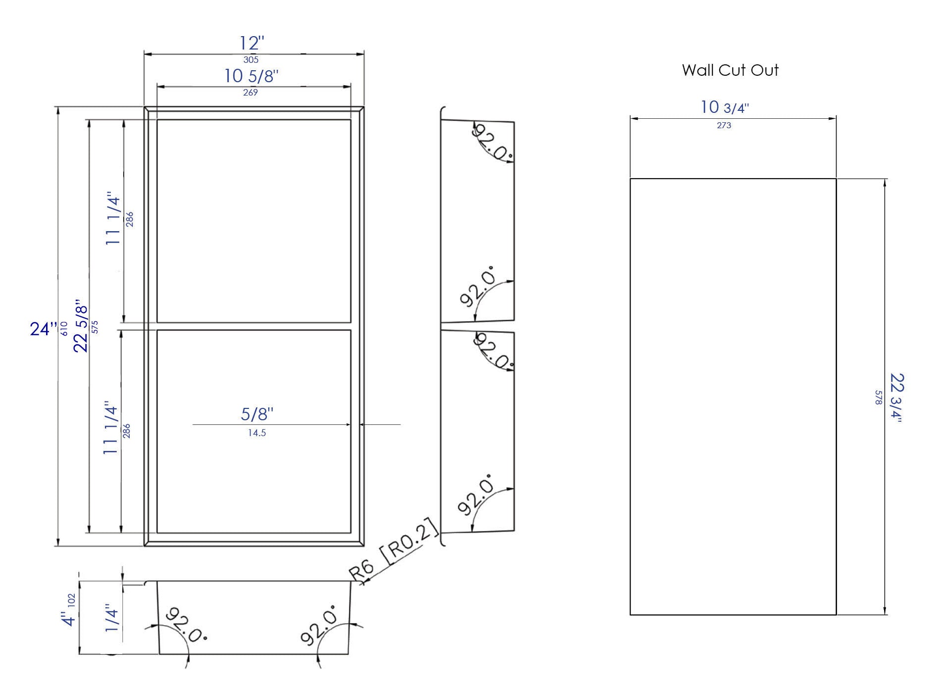 Alfi Brand ABNC1224-BLA 12 x 24 in. Stainless Steel Vertical Double Shelf Bath Shower Niche, Black Matte