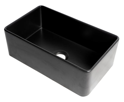 ALFI brand ABF3018-BM Black Matte Smooth Apron 30" x 18" Single Bowl Fireclay Farm Sink