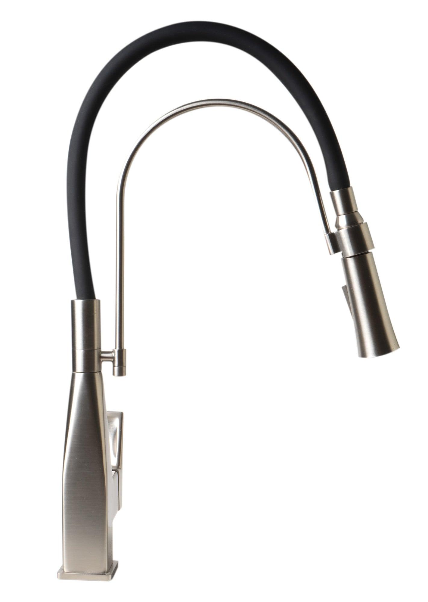 ALFI brand ABKF3023-BN Brushed Nickel Square Kitchen Faucet with Black Rubber Stem