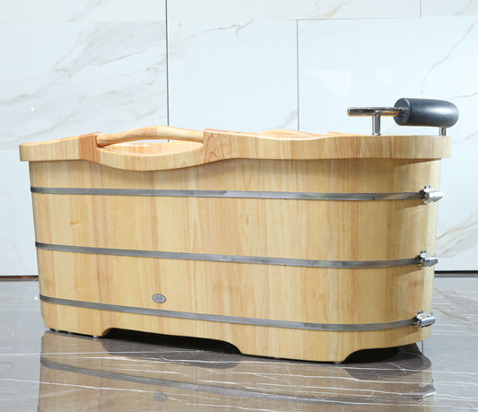 ALFI brand AB1163 61" Free Standing Wooden Bathtub with Cushion Headrest