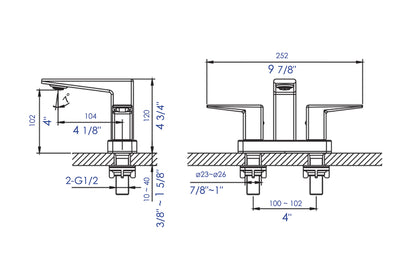 ALFI brand AB1020-BN Brushed Nickel Two-Handle 4'' Centerset Bathroom Faucet