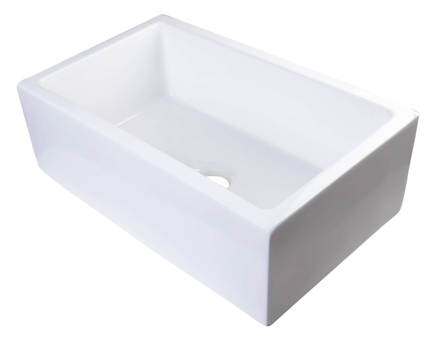 ALFI brand AB3018SB-W  30" White Smooth Apron Solid Thick Wall Fireclay Single Bowl Farm Sink