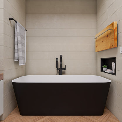 ALFI brand AB9952BM 67" Black & White Matte Rectangular Solid Surface Resin Soaking Bathtub