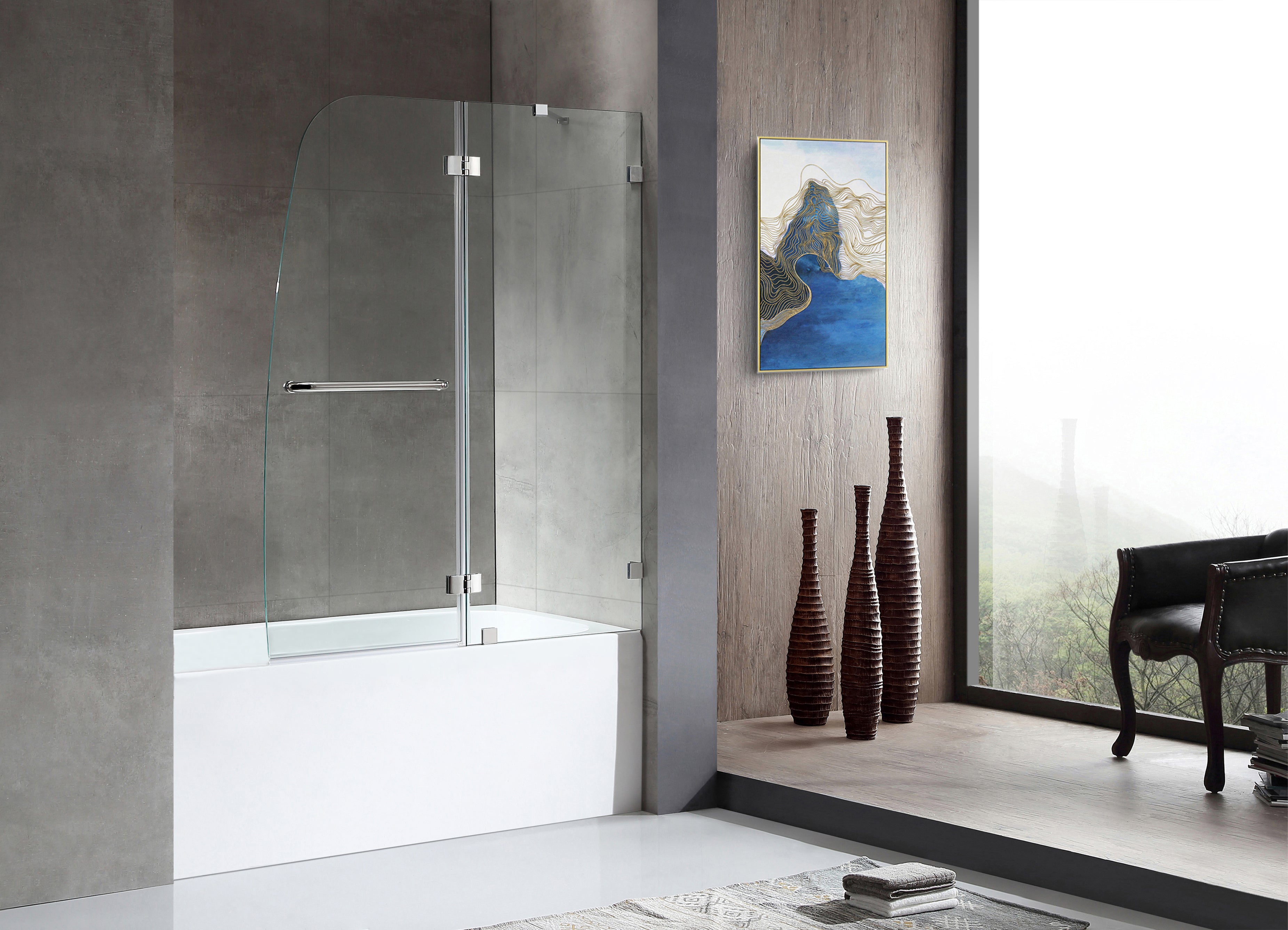 Anzzi 5 ft. Acrylic Rectangle Tub in White With 48 in. by 58 in. Frameless Hinged tub door