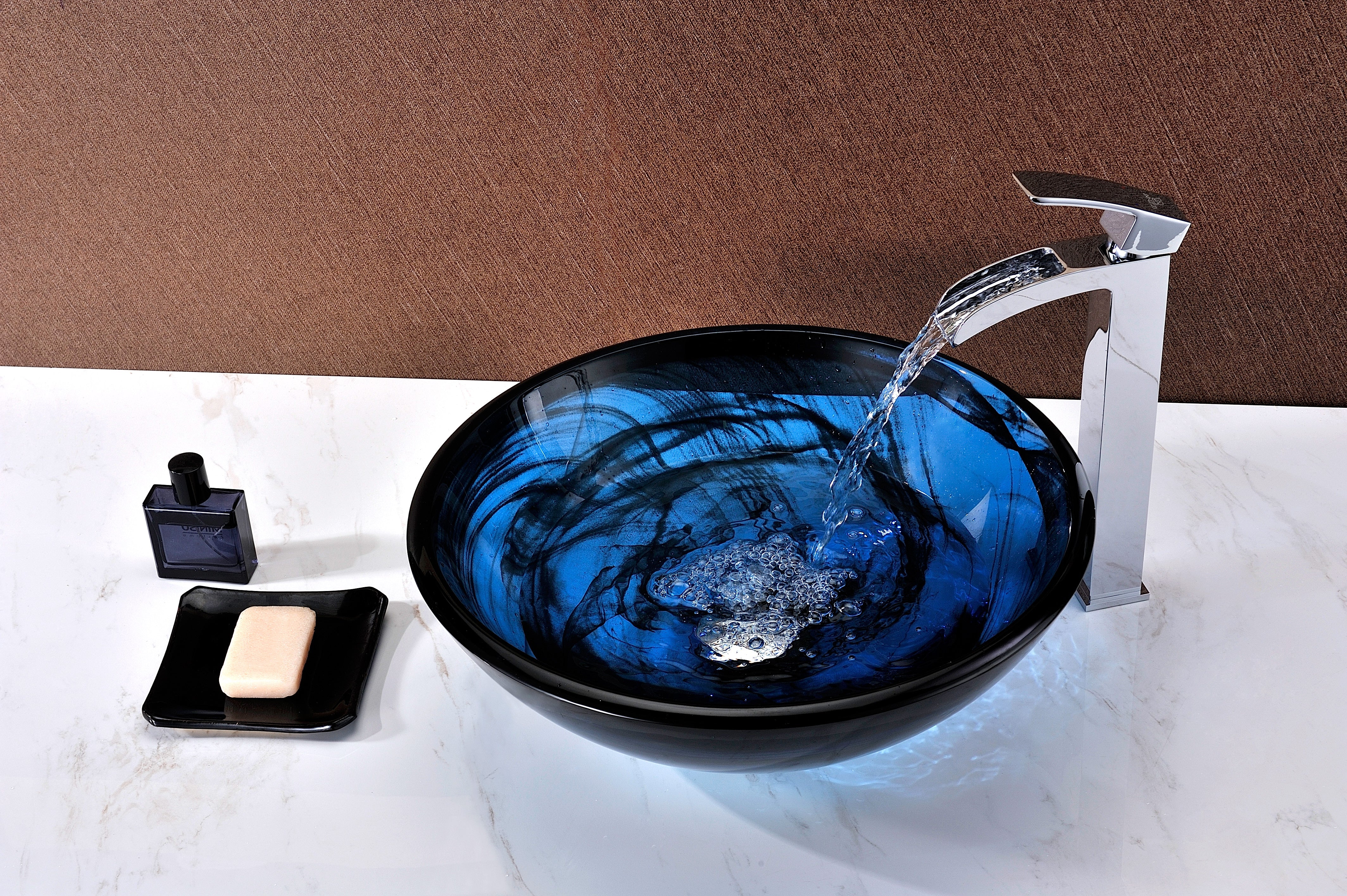 Soave Series Deco-Glass Vessel Sink in Sapphire Wisp