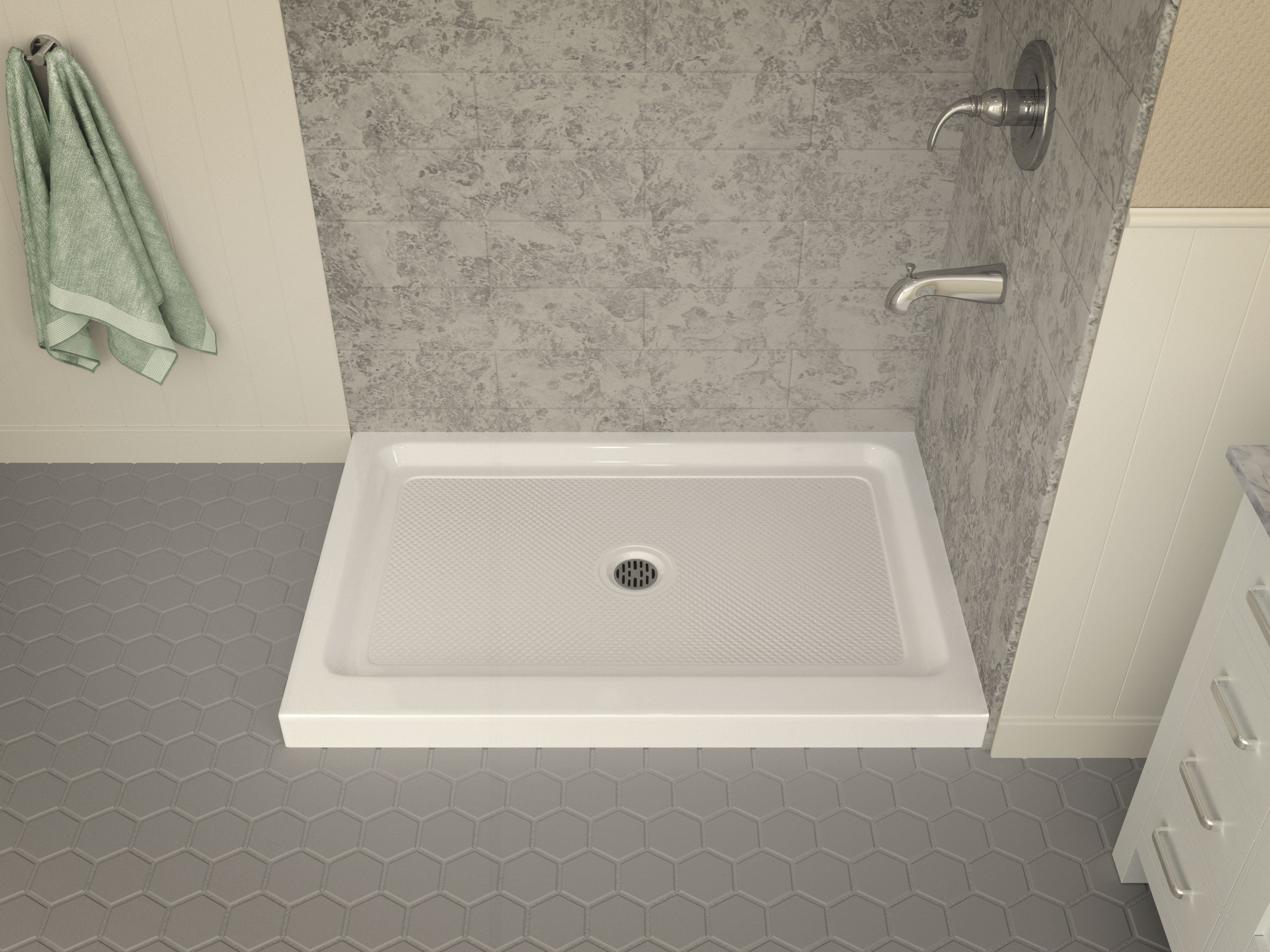 Port 36 x 48  in. Double Threshold Shower Base in White
