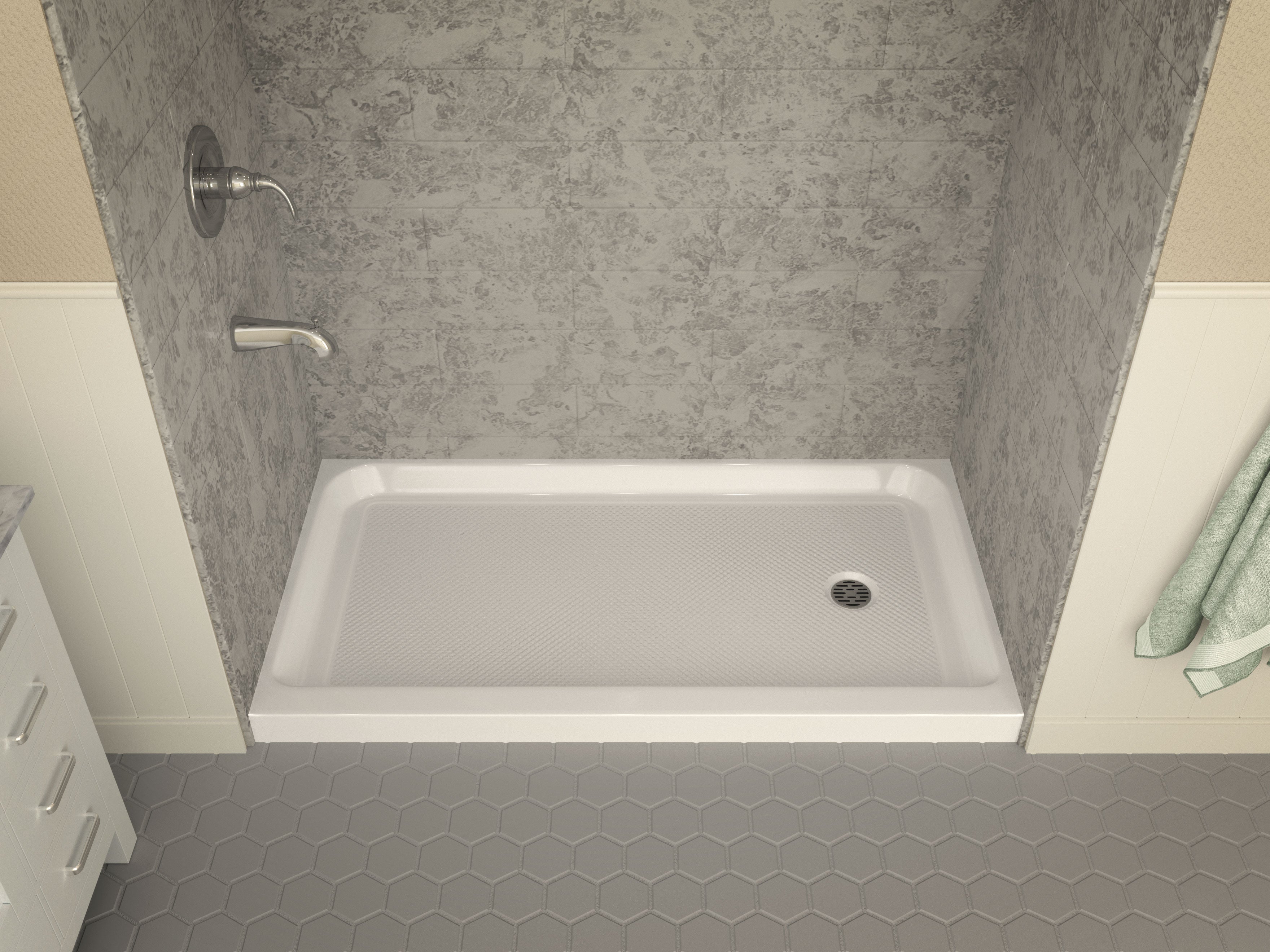 Tier 32 x 60  in. Single Threshold Shower Base in White