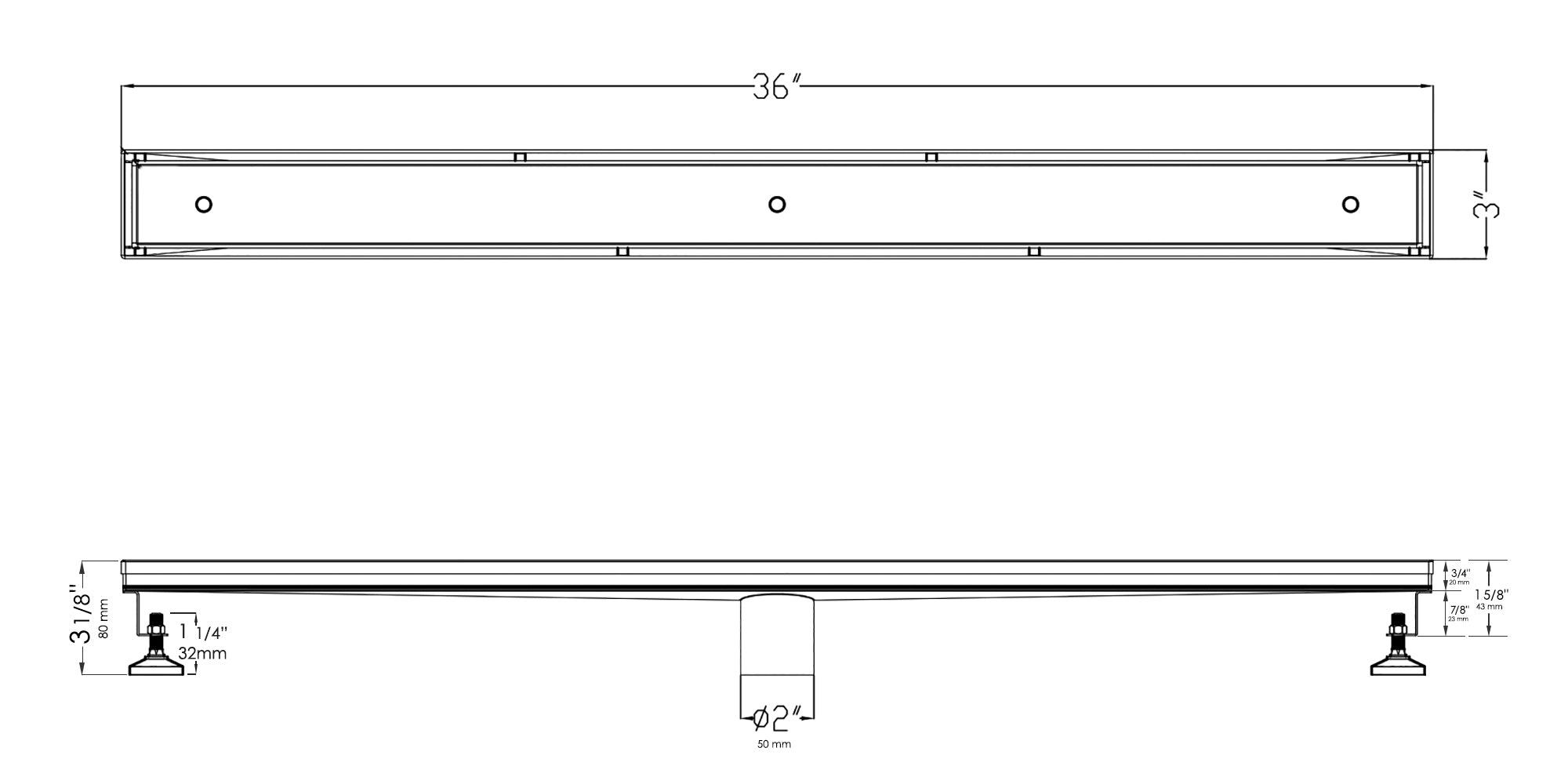 ALFI brand ABLD36A 36" Modern Stainless Steel Linear Shower Drain  w/o Cover