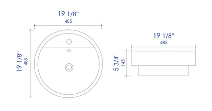 ALFI brand ABC702 White 19" Round Semi Recessed Ceramic Sink with Faucet Hole