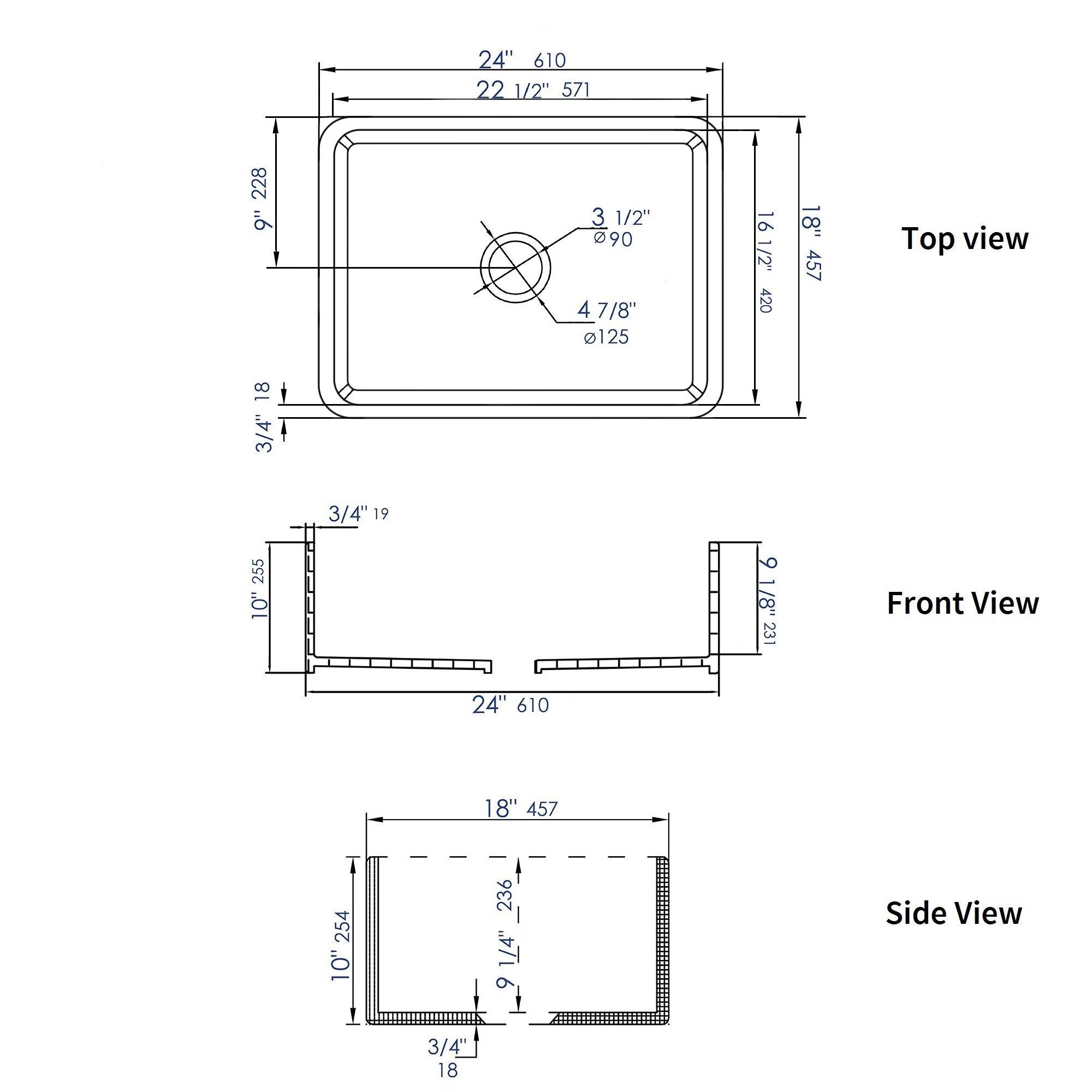 ALFI brand ABF2418 24" White Thin Wall Single Bowl Smooth Apron Fireclay Kitchen Farm Sink