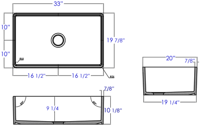 ALFI brand AB533-B 33" Biscuit Smooth Apron Single Bowl Fireclay Farm Sink