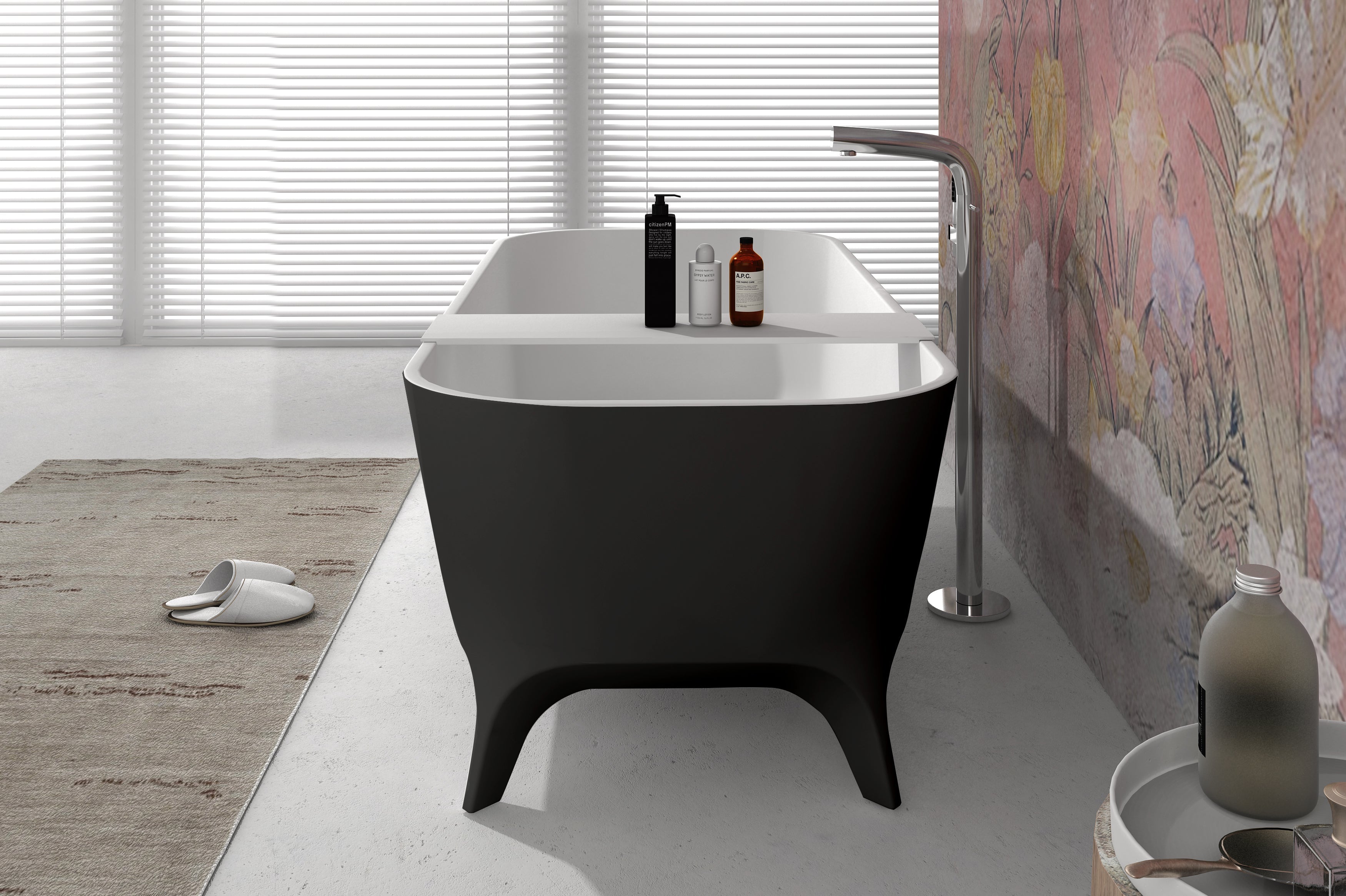 Nightshade 63 in. Solid Surface Freestanding Bathtub in Matte Black