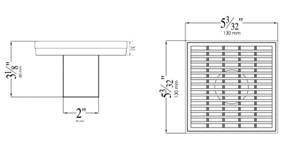 ALFI brand ABSD55D 5" x 5" Square Stainless Steel Shower Drain with Groove Lines