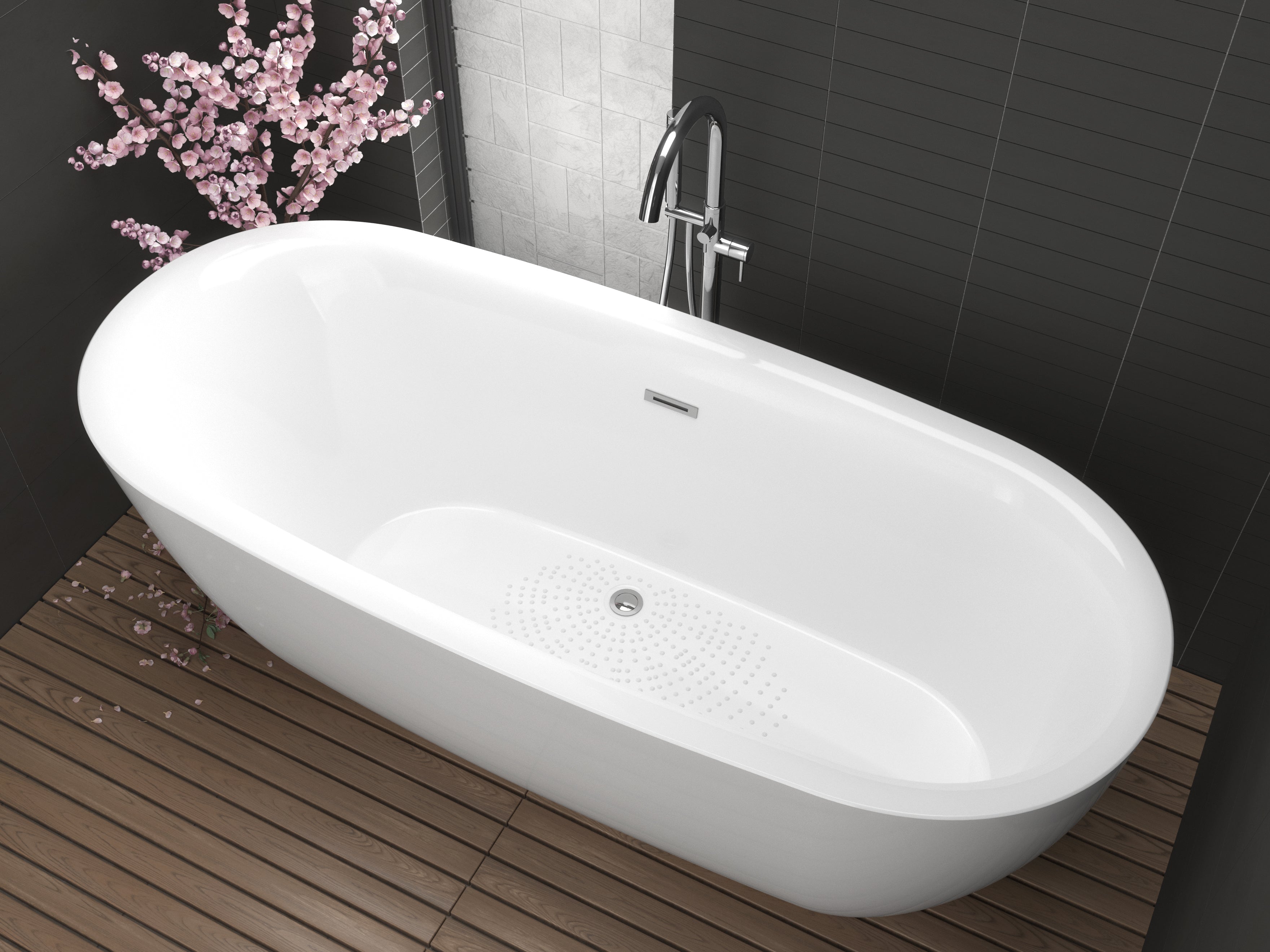 Ami 67 in. Acrylic Flatbottom Freestanding Bathtub in White