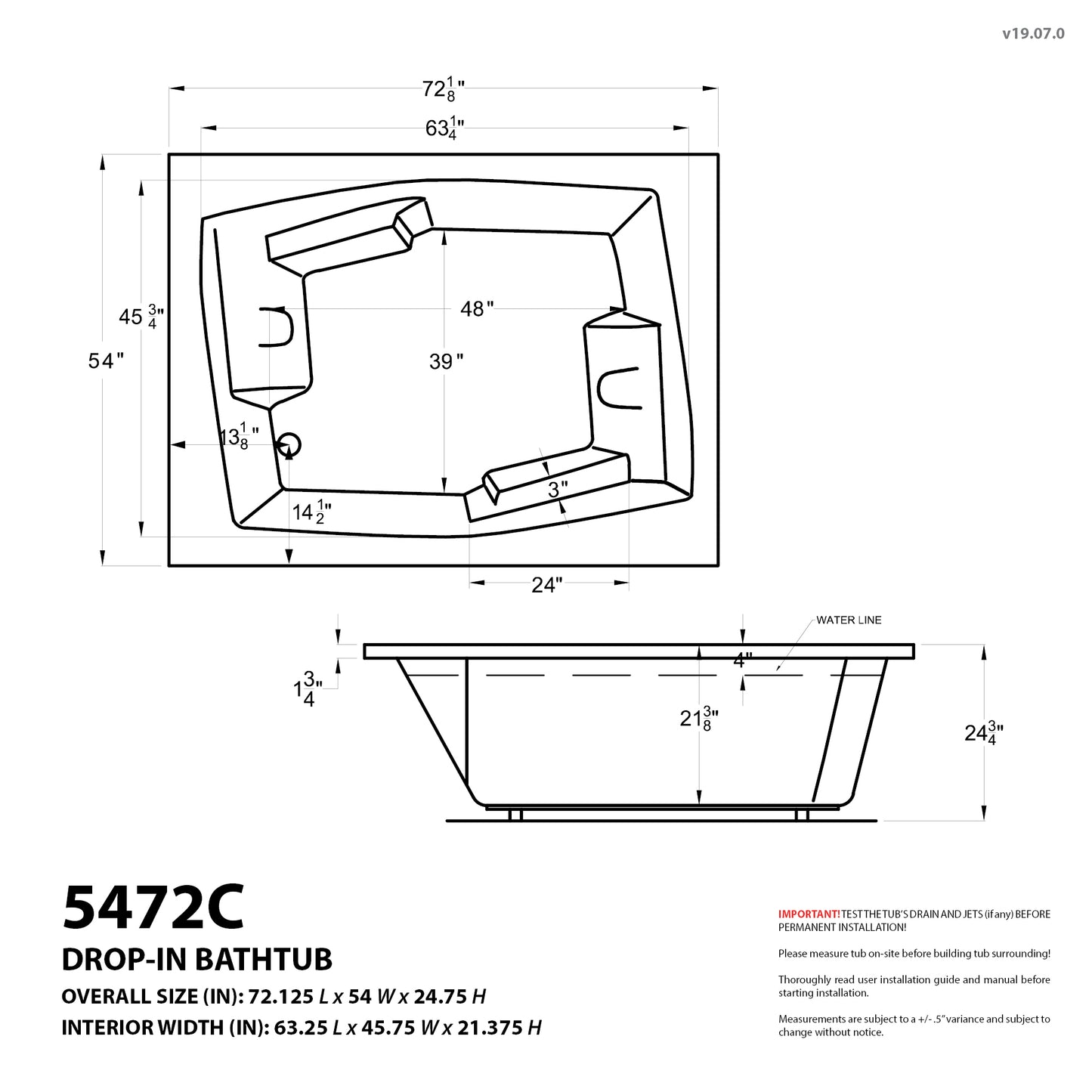 Atlantis Whirlpools Caresse 54 x 72 Rectangular Air Jetted Bathtub