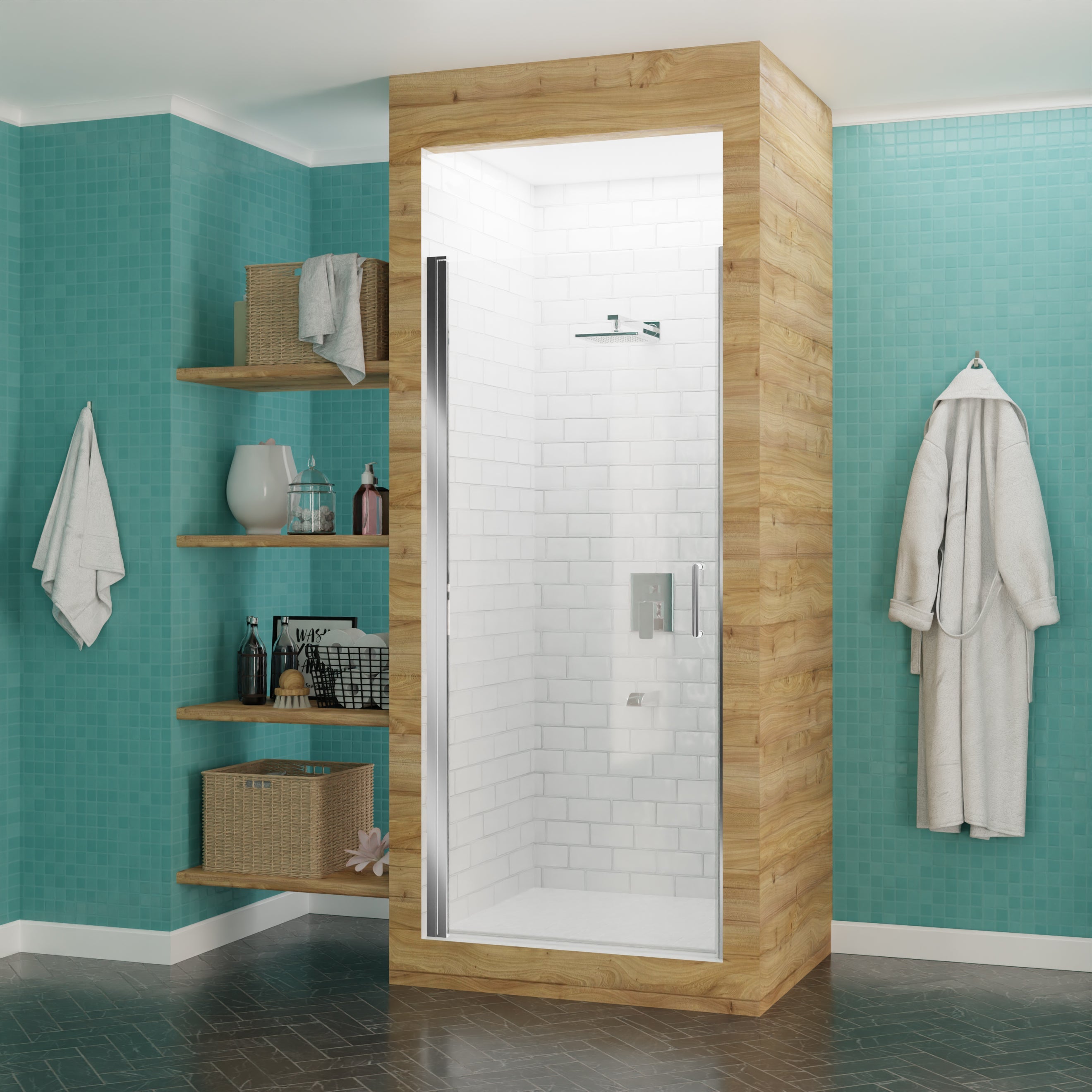 Lancer 23 in. x 72 in. Semi-Frameless Shower Door with TSUNAMI GUARD