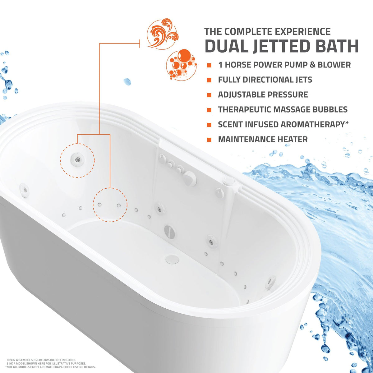 Atlantis Whirlpools Embrace 34 x 71 Oval Freestanding Air & Whirlpool Water Jetted Bathtub 3471AD