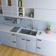 Load image into Gallery viewer, ALFI brand AB3319UM-T Titanium 34&quot; Double Bowl Undermount Granite Composite Kitchen Sink