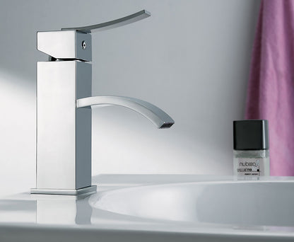 ALFI brand AB1258-PC Polished Chrome Square Body Curved Spout Single Lever Bathroom Faucet