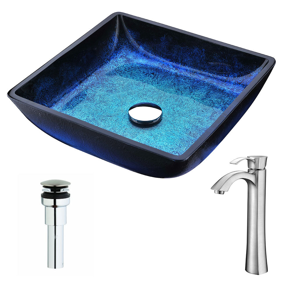 Viace Series Deco-Glass Vessel Sink in Blazing Blue with Harmony Faucet