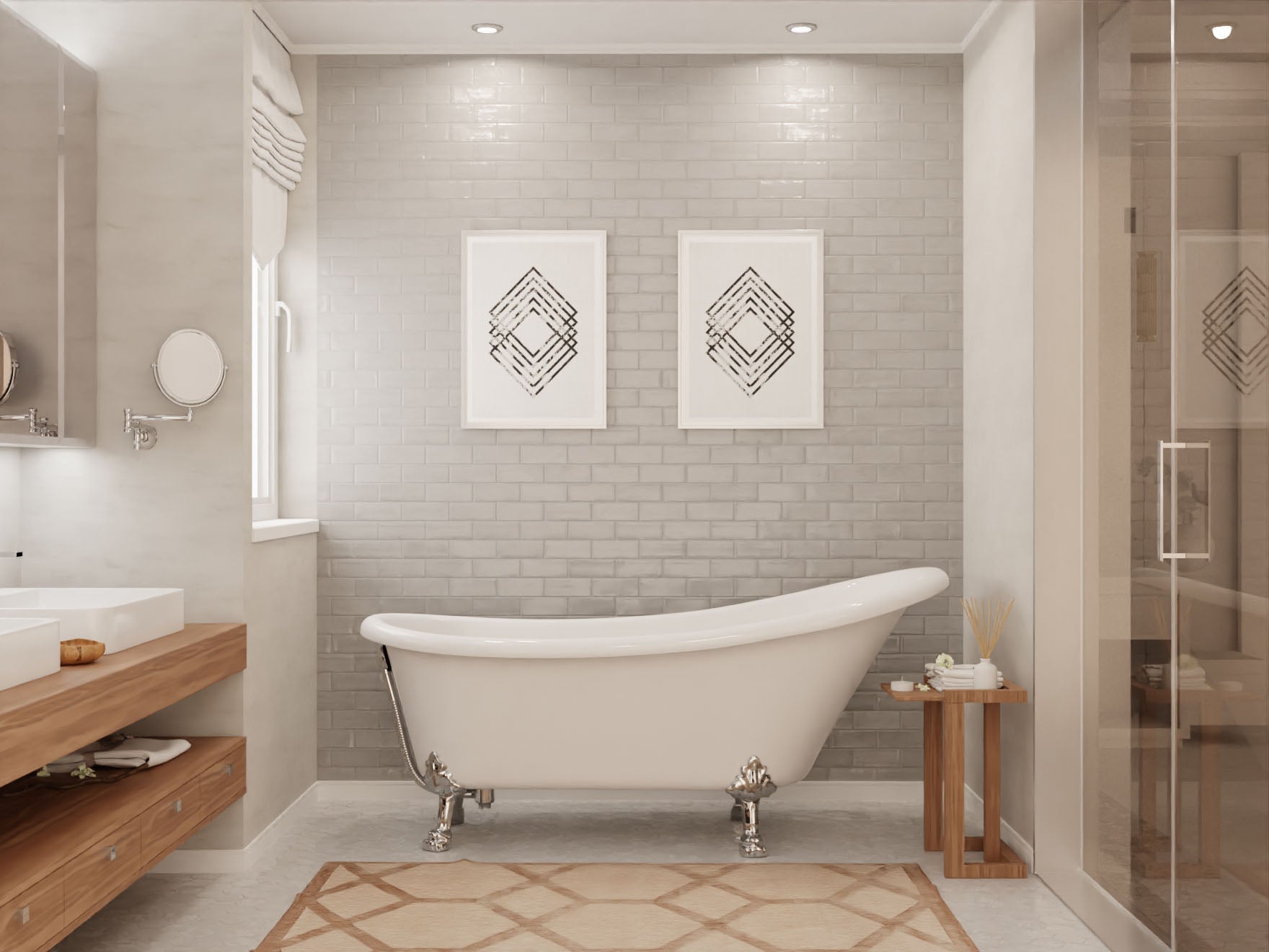 67.32” Diamante Slipper-Style Acrylic Claw Foot Tub in White