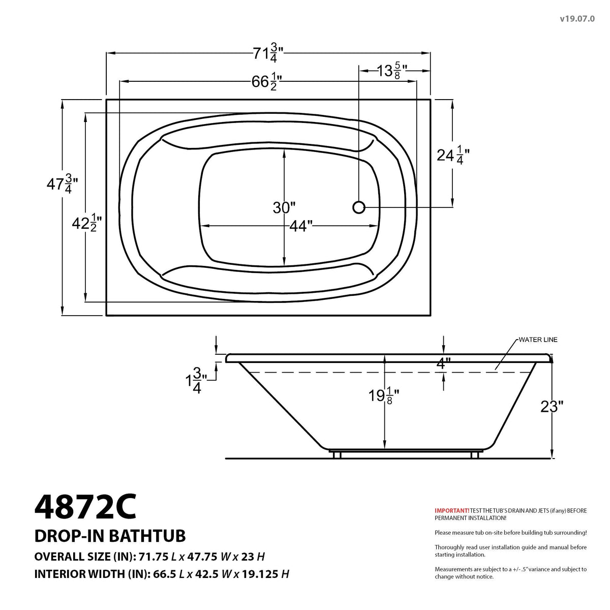 Atlantis Whirlpools Charleston 48 x 72 Rectangular Air Jetted Bathtub