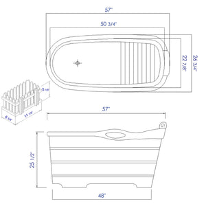 ALFI brand AB1187 57" Free Standing Rubber Wooden Soaking Bathtub with Headrest