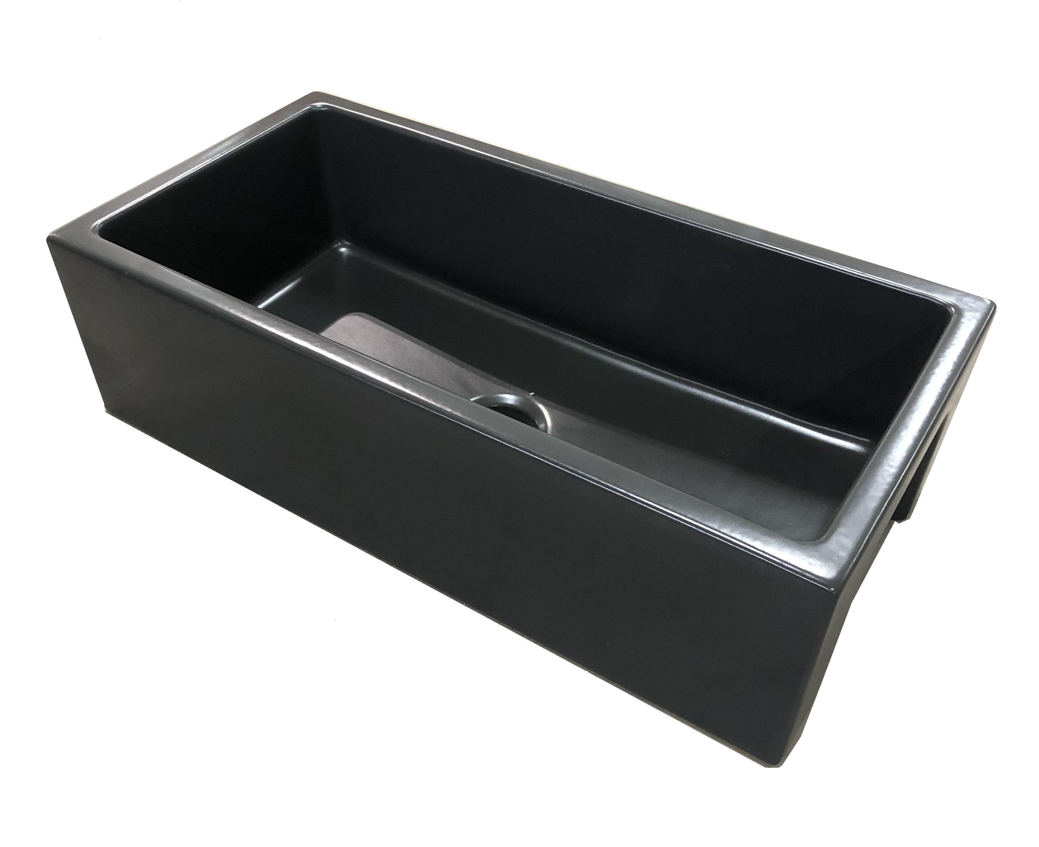 ALFI brand AB3618HS-BM 36" Black Matte Reversible Smooth / Fluted Single Bowl Fireclay Farm Sink