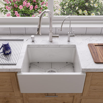 ALFI brand AB2418SB-W  24" White Smooth Thick Wall Fireclay Single Bowl Farm Sink