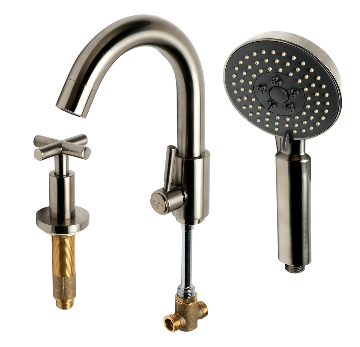 ALFI brand AB2503-BN Brushed Nickel Deck Mounted Tub Filler with Hand Held Showerhead